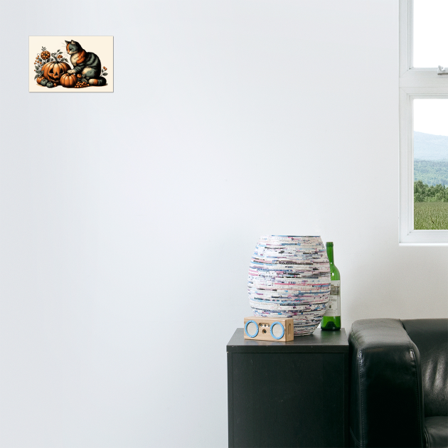 Vintage Halloween Cat and Pumpkin by HolidayBug